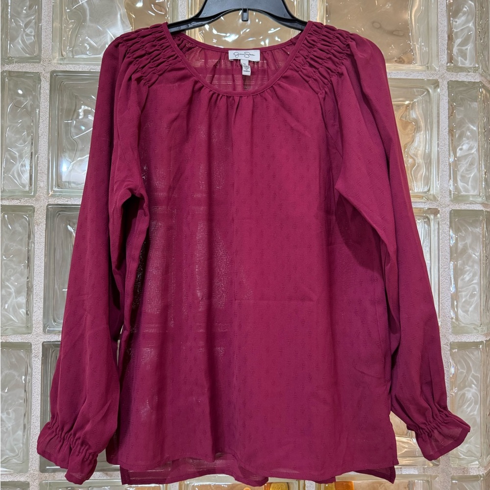 Jessica Simpson Burgundy Blouse with Gathered Shoulders
